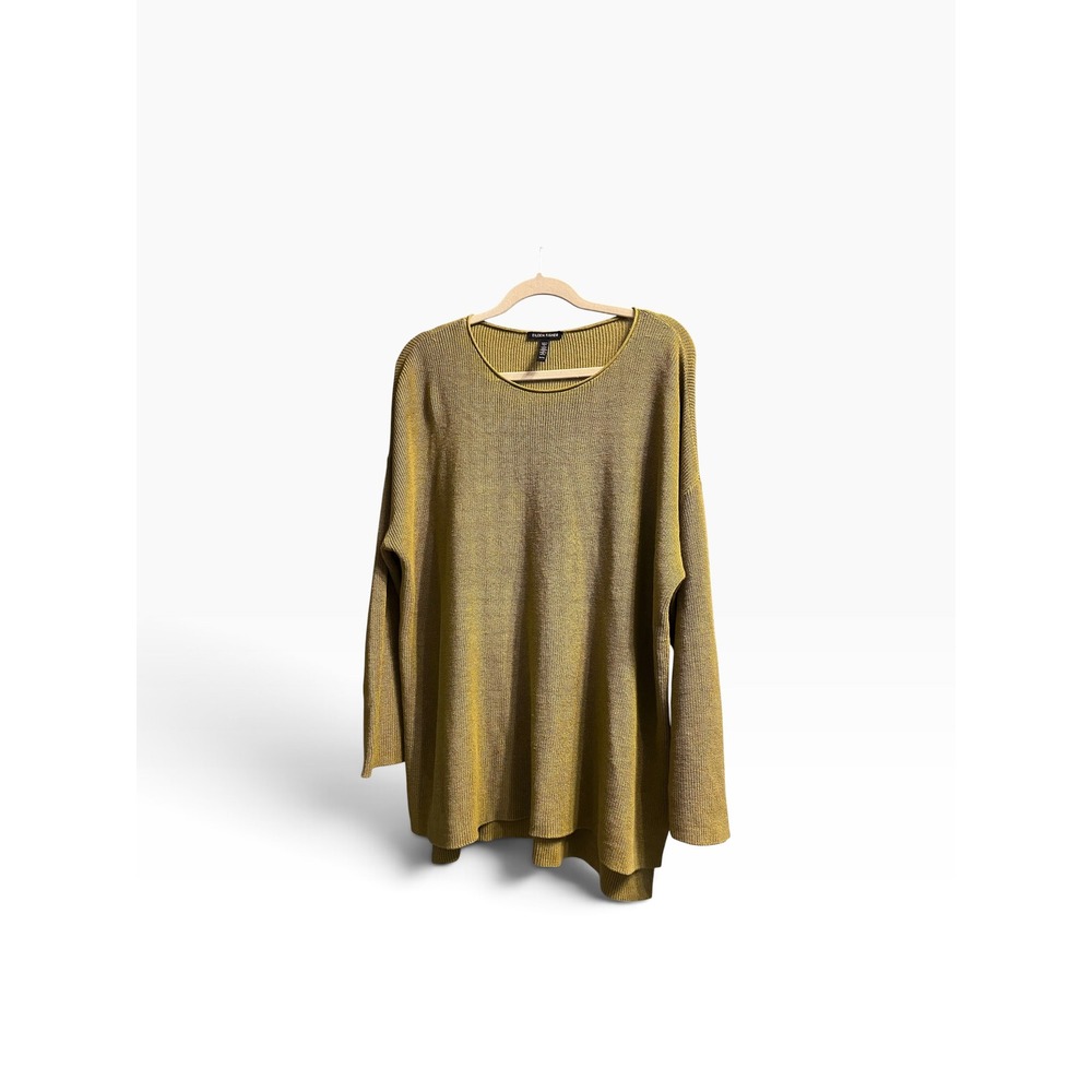 Eileen Fisher olive green/mustard relaxed-fit tunic sweater